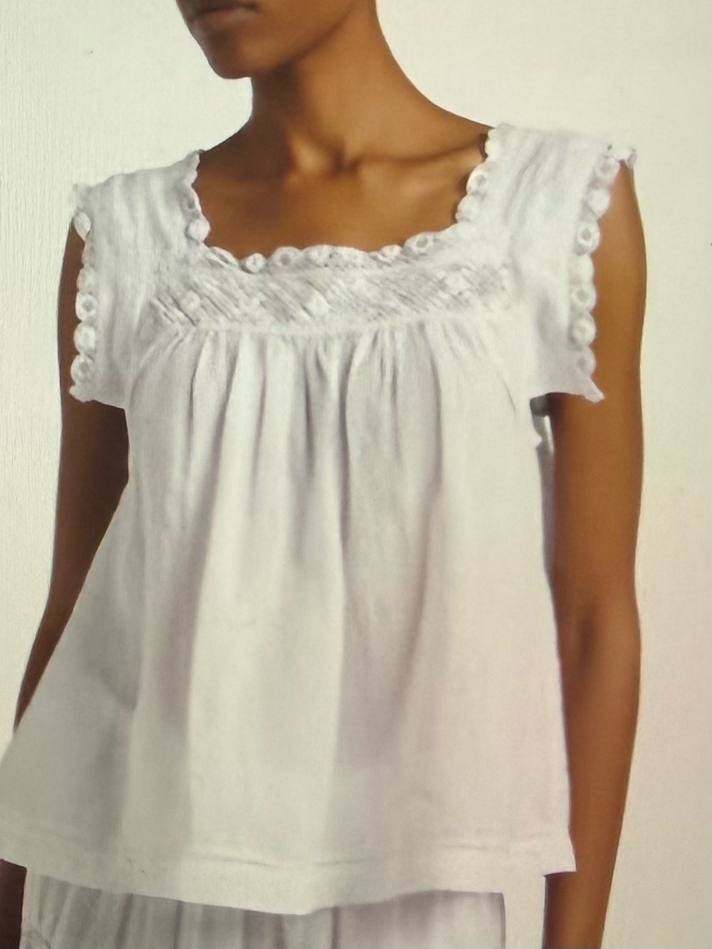 Doen Aphra Top ,Lace-Trim Square-Neck , Size L Color Salt